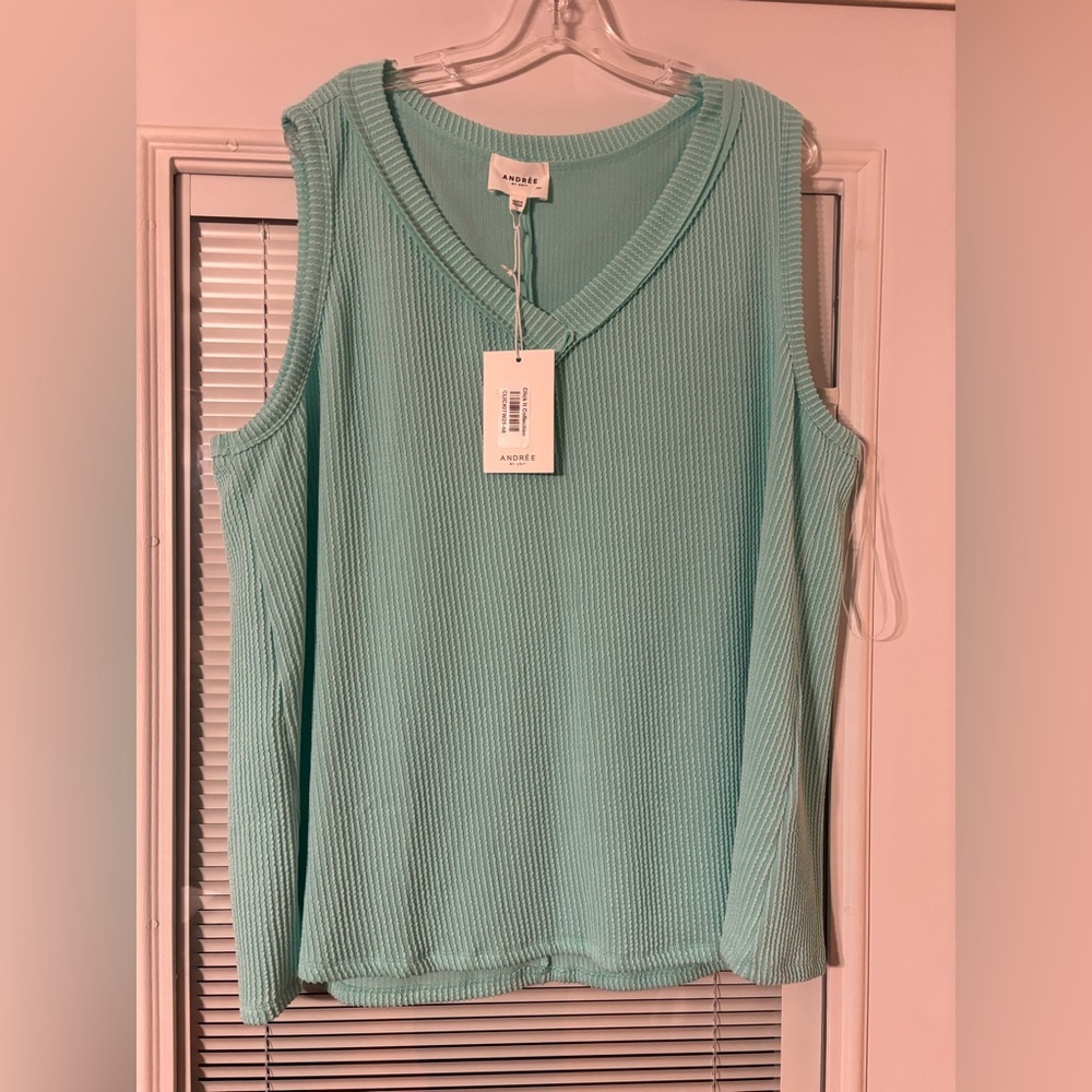 Andrée Ribbed Tank Top in Mint Turquoise - Picture 1 of 9